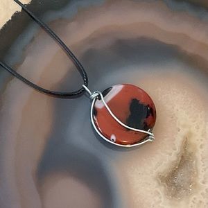 Handmade agate silver wire wrapped necklace moon pendant gemstone jewelry